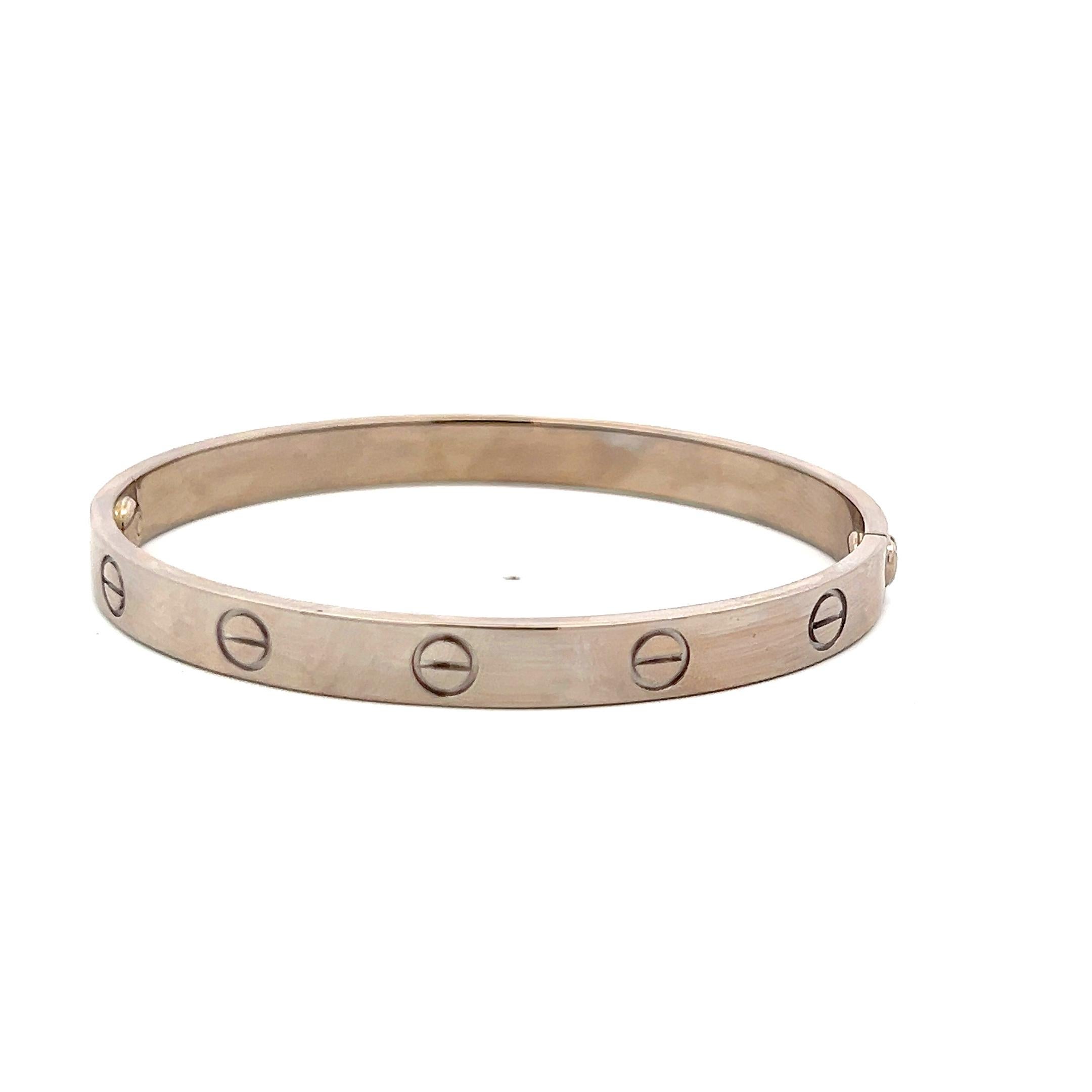Cartier 18 Karat White Gold Love Bracelet Size 17 with Polish Paper In Good Condition In New York, NY