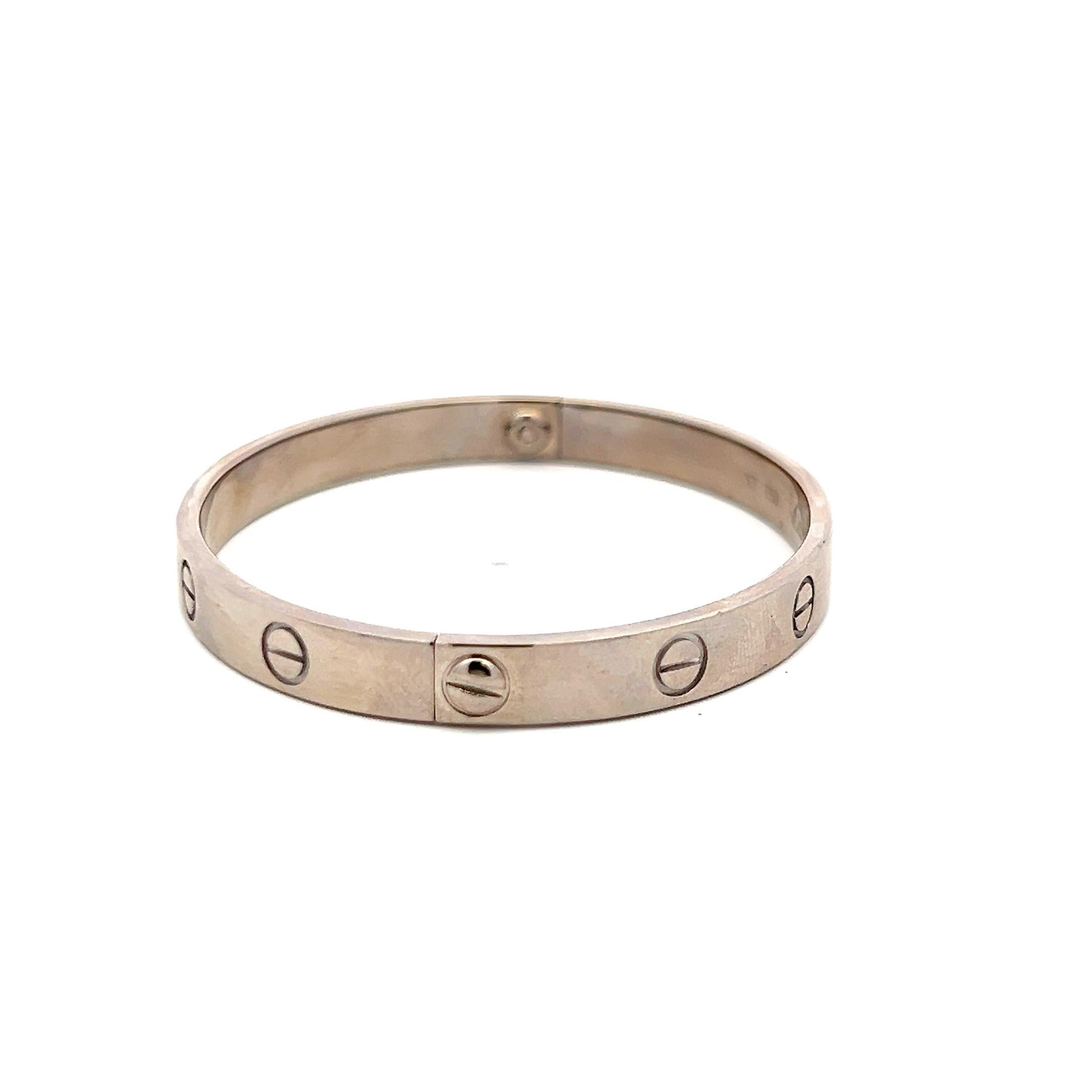 Women's Cartier 18 Karat White Gold Love Bracelet Size 17 with Polish Paper