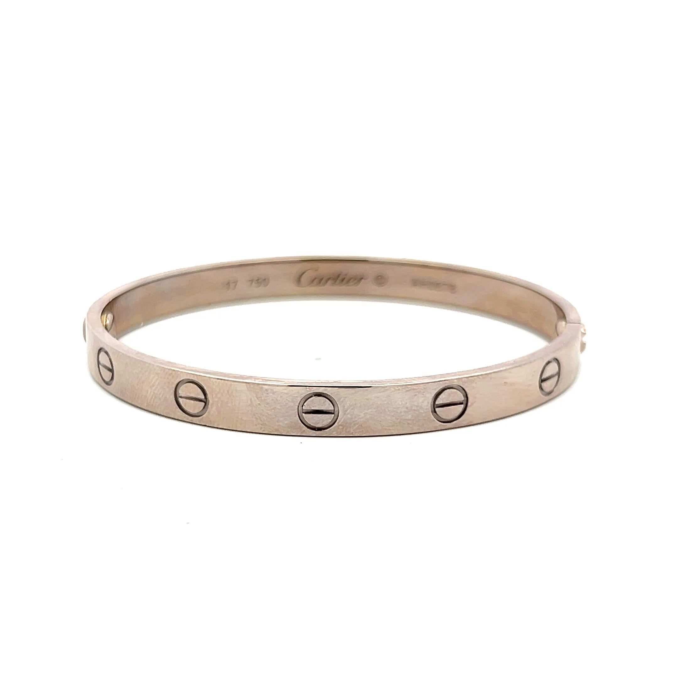 Cartier 18 Karat White Gold Love Bracelet Size 17 with Polish Paper 1