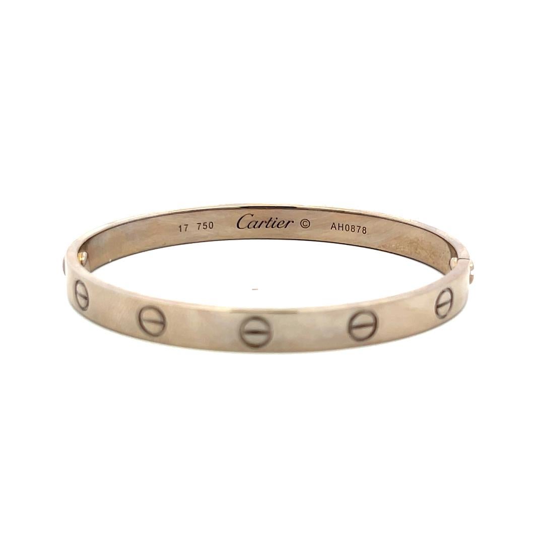 Cartier 18 Karat White Gold Love Bracelet Size 17 with Polish Paper 2