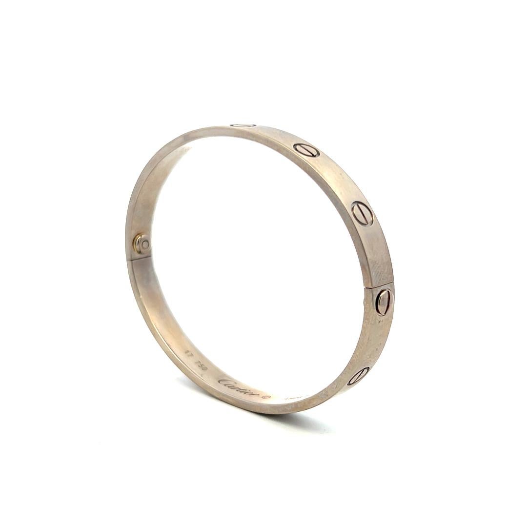 Cartier 18 Karat White Gold Love Bracelet Size 17 with Polish Paper 3