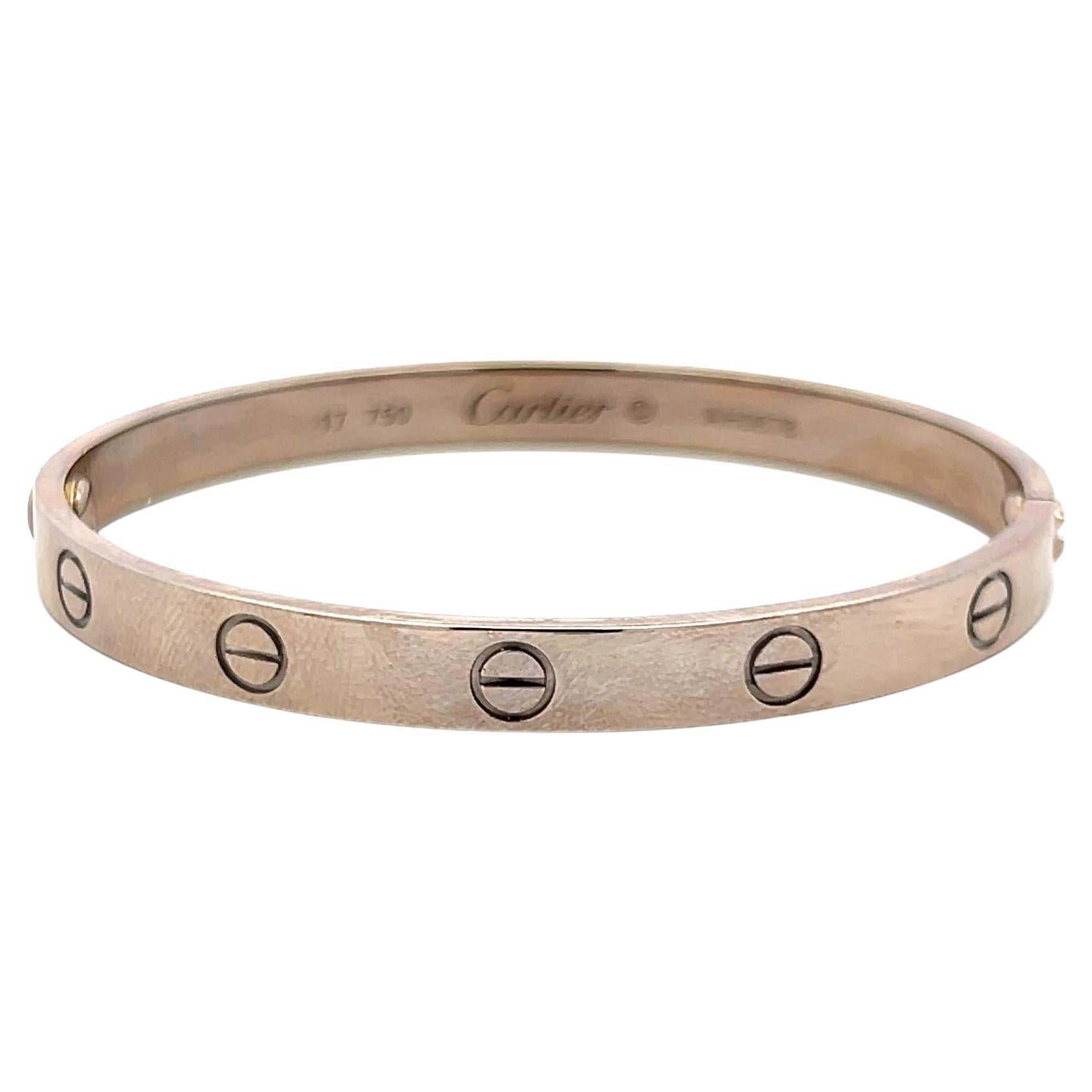 Cartier 18 Karat White Gold Love Bracelet Size 17 with Polish Paper