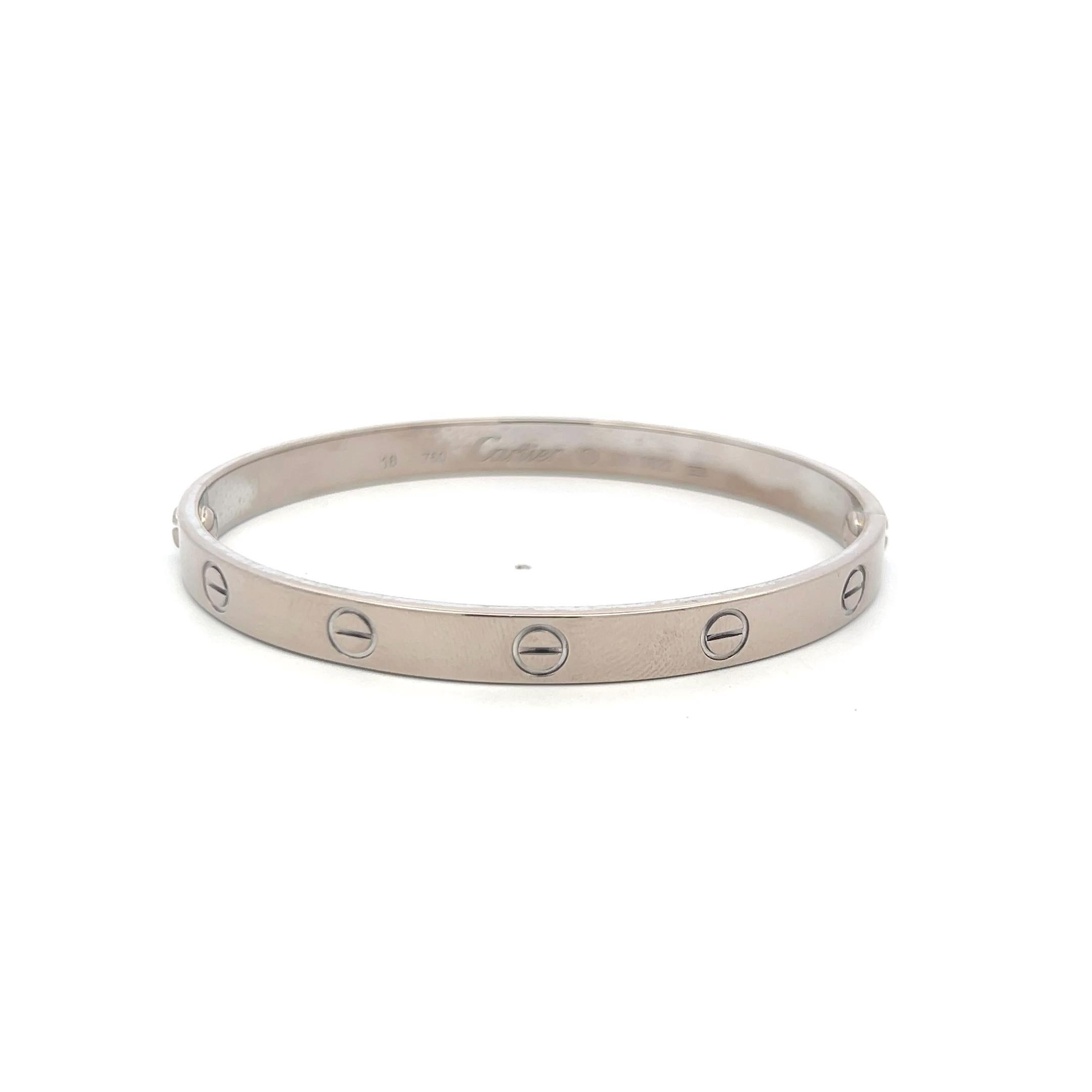 Cartier Bracelet d'amour en or blanc 18 carats Taille 18 avec papier en vente 1