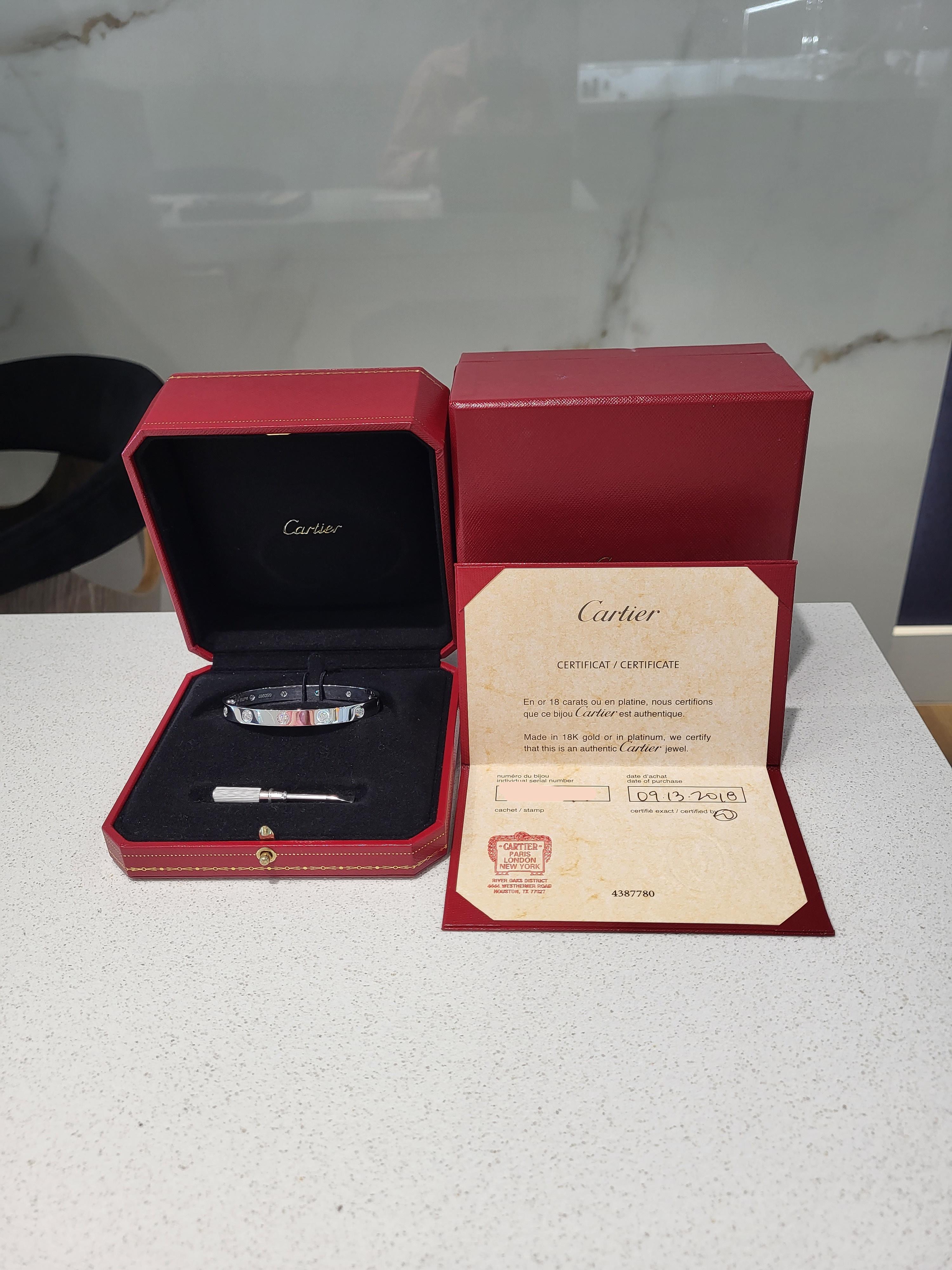 Cartier 18 Karat White Gold Love Bracelet with 10 Diamonds, 0.96ctw In New Condition In Houston, TX