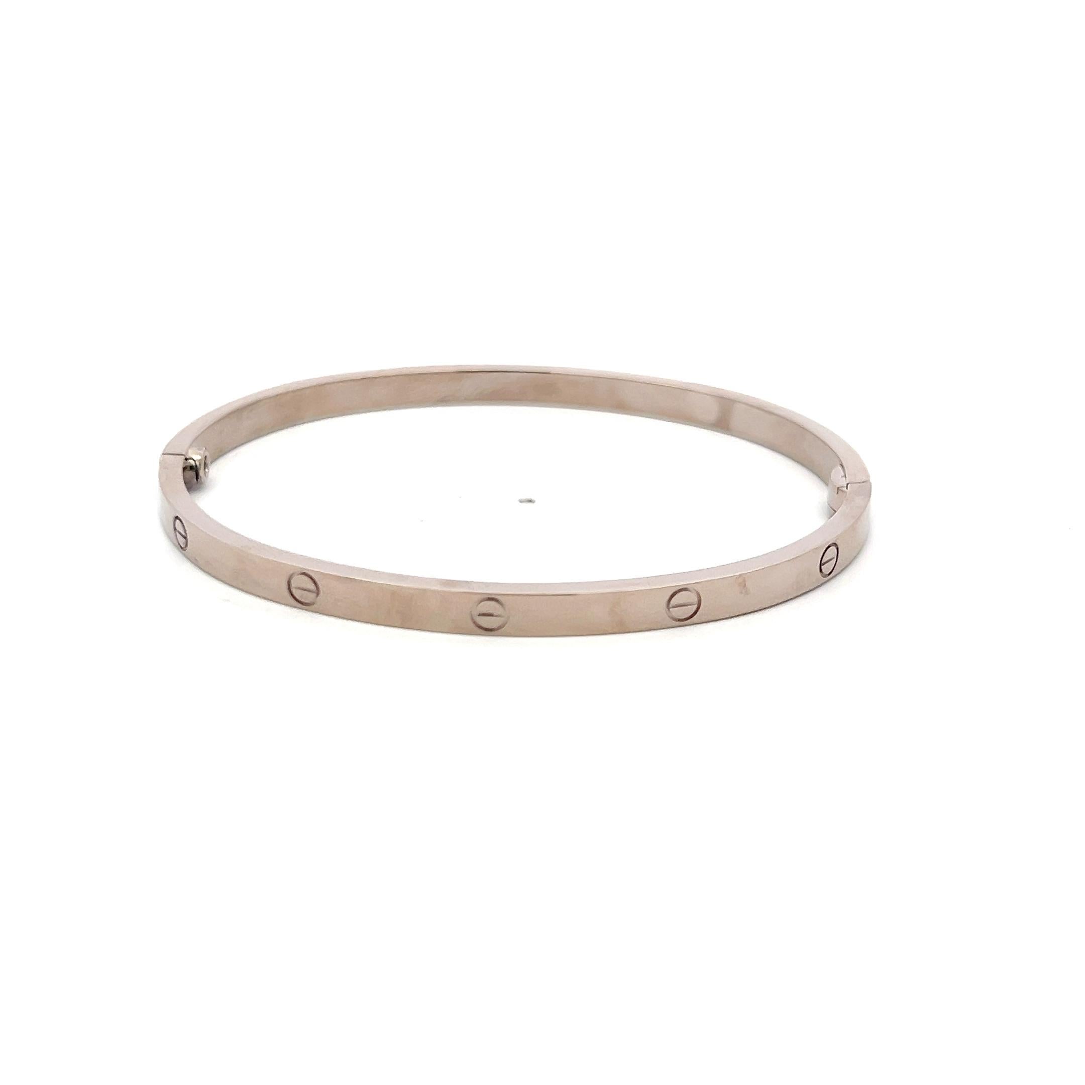 Cartier 18 Karat White Gold Love Bracelet With paper and box Size 17 In Good Condition In New York, NY