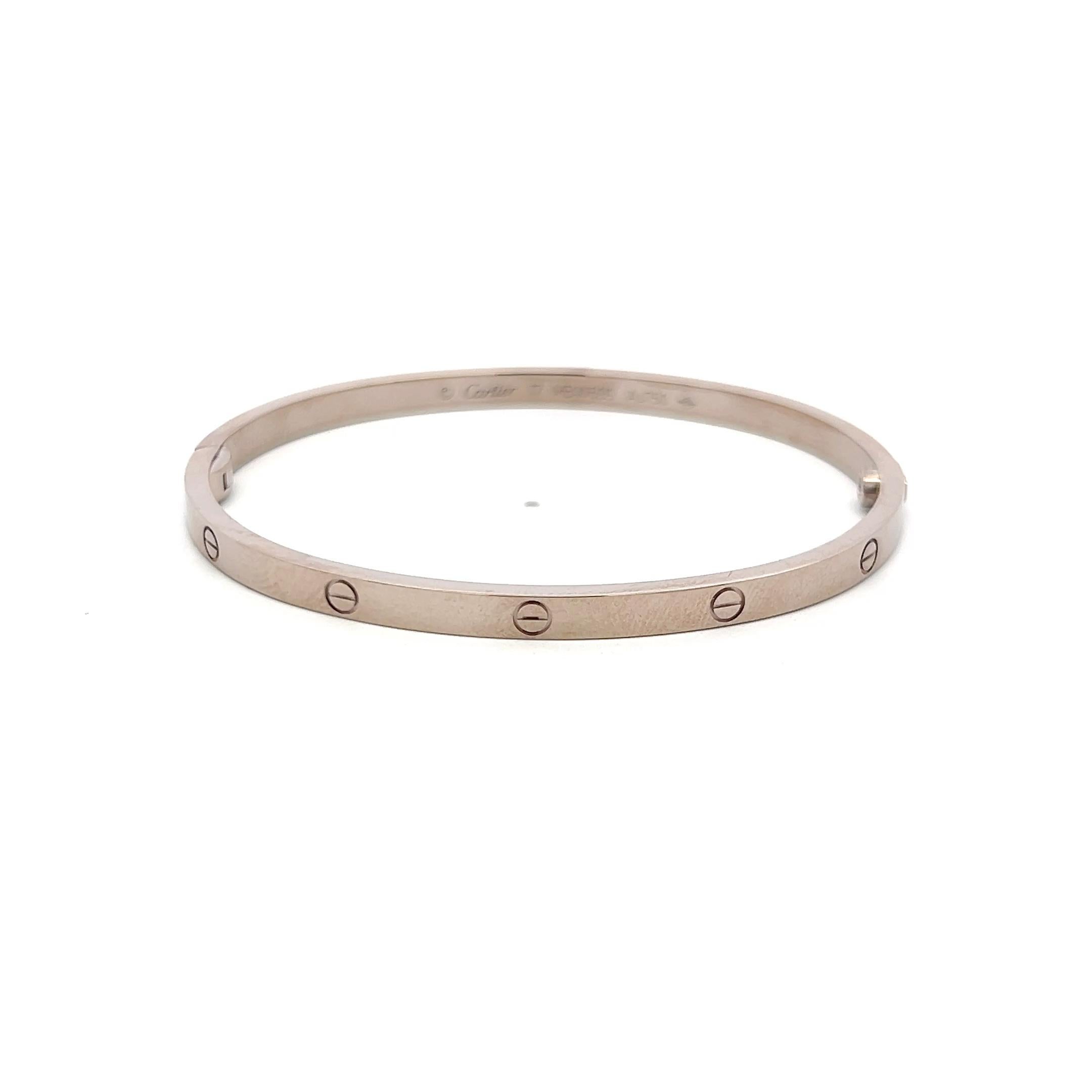 Cartier 18 Karat White Gold Love Bracelet With paper and box Size 17 1