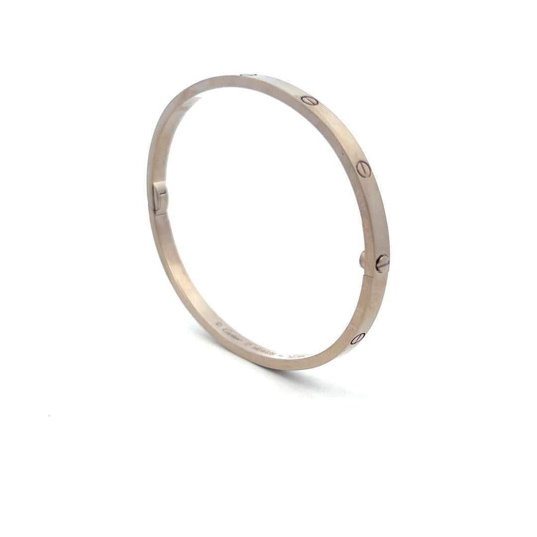 Cartier 18 Karat White Gold Love Bracelet With paper and box Size 17 3