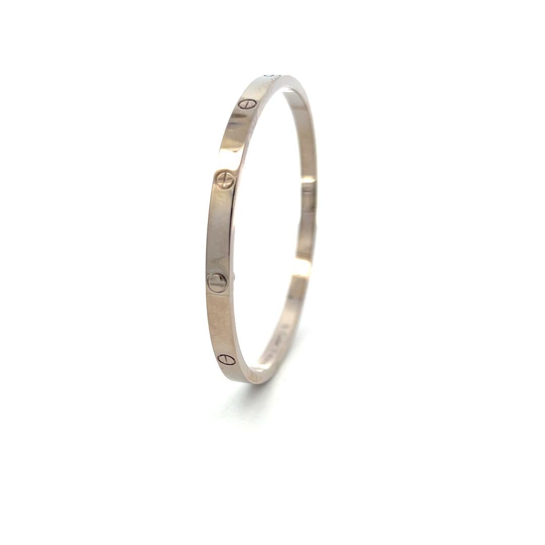 Cartier 18 Karat White Gold Love Bracelet With paper and box Size 17 5