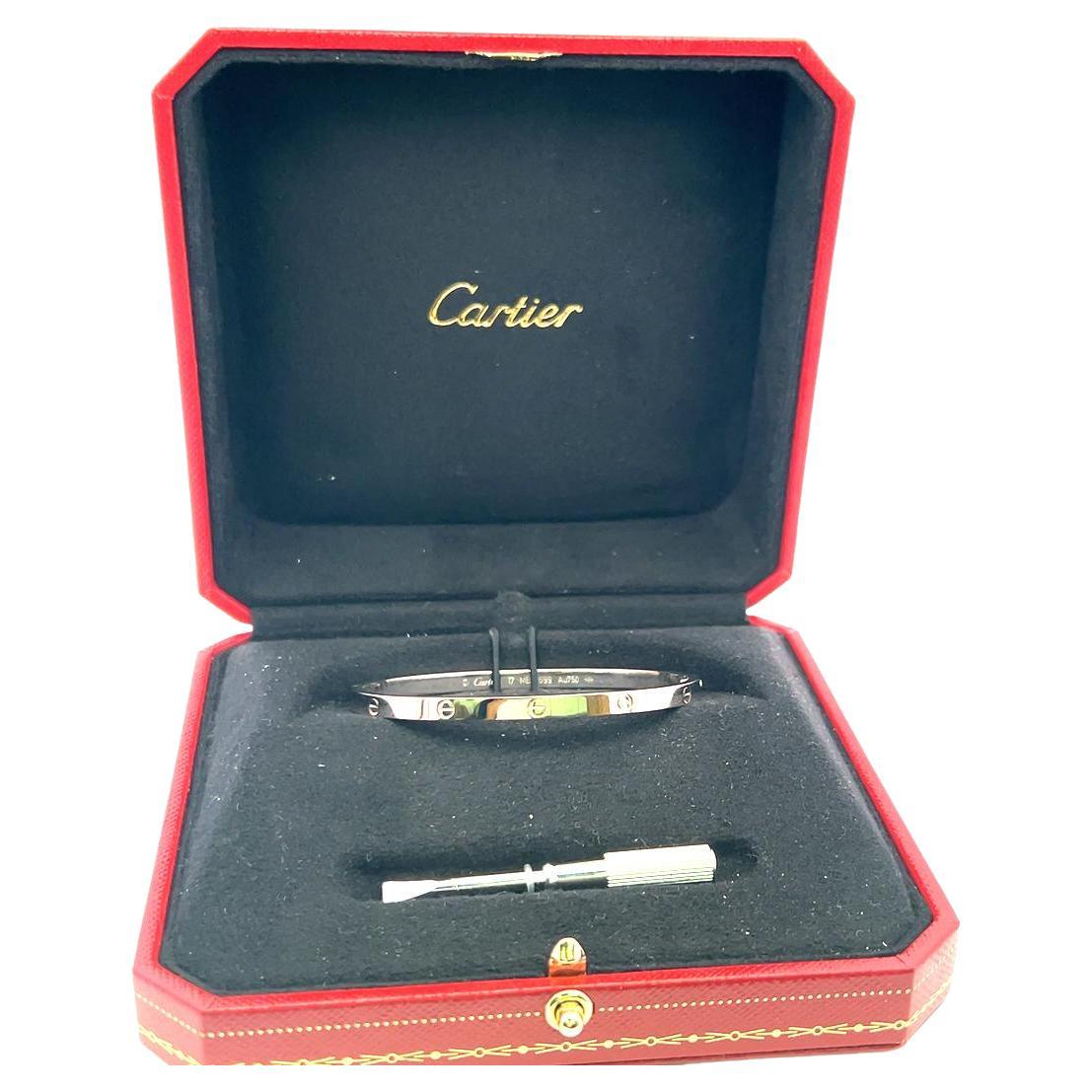 Cartier 18 Karat White Gold Love Bracelet With paper and box Size 17