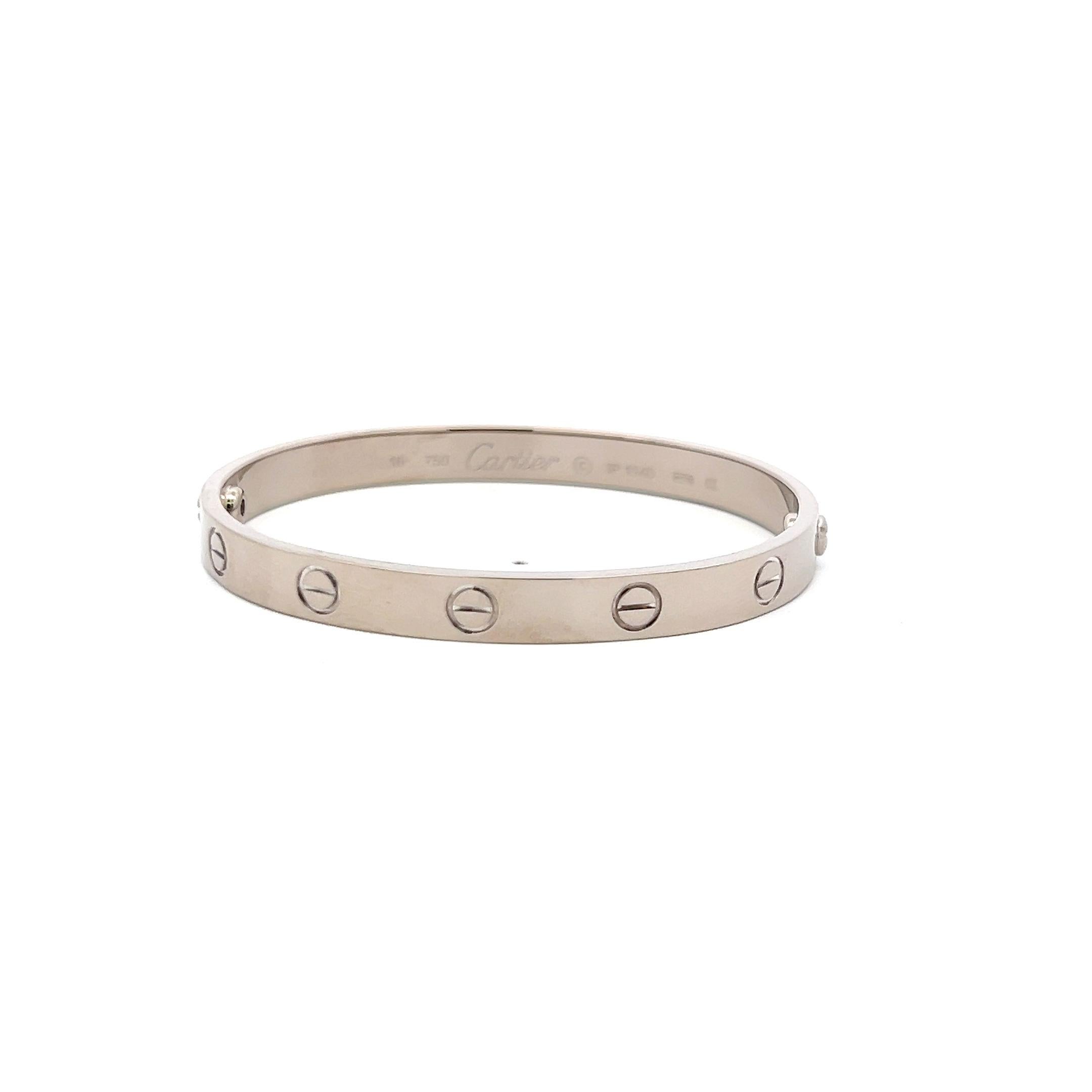 Cartier 18 Karat White Gold Love Bracelet With Paper Size 16 In Good Condition In New York, NY