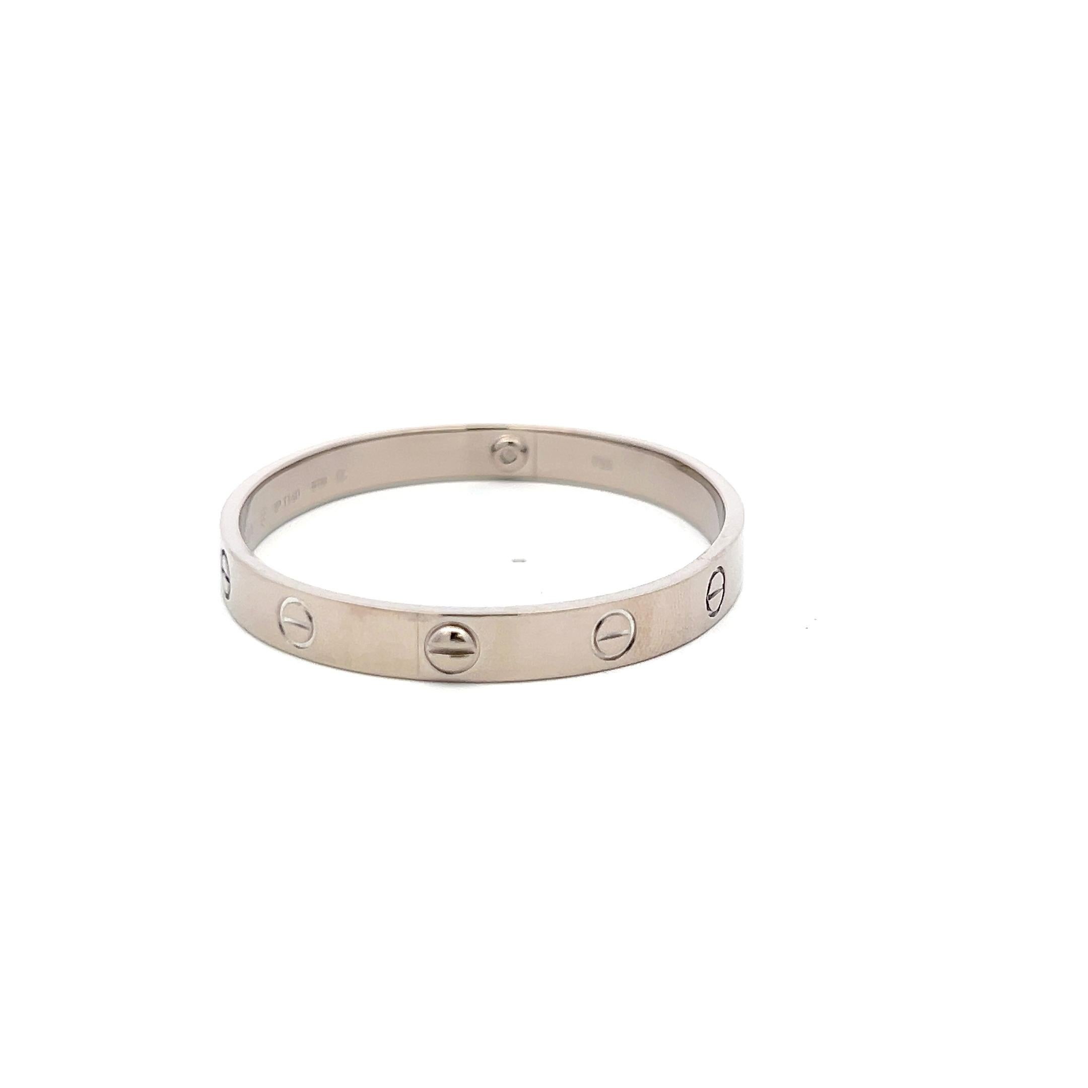 Women's Cartier 18 Karat White Gold Love Bracelet With Paper Size 16