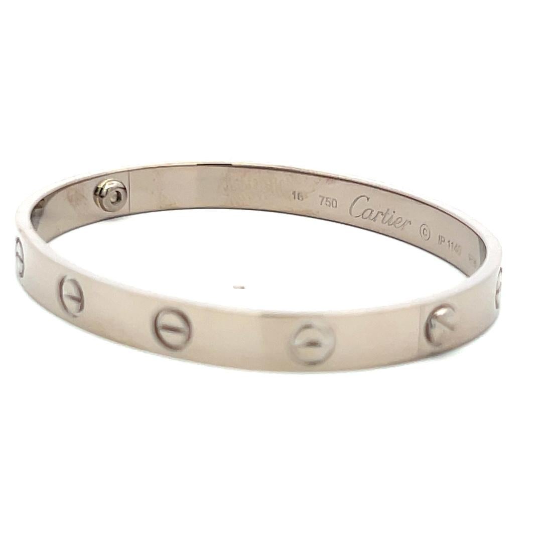 Cartier 18 Karat White Gold Love Bracelet With Paper Size 16 2