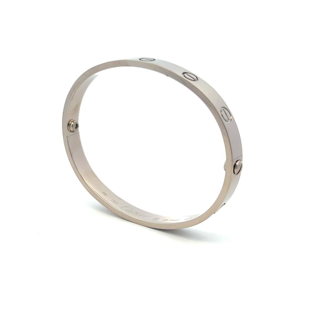 Cartier 18 Karat White Gold Love Bracelet With Paper Size 16 3