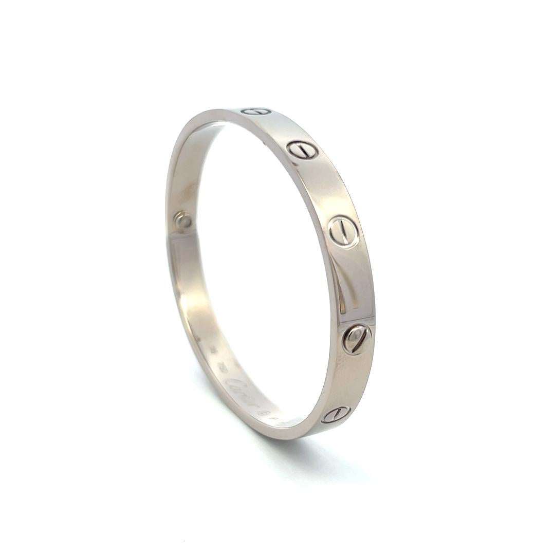 Cartier 18 Karat White Gold Love Bracelet With Paper Size 16 5