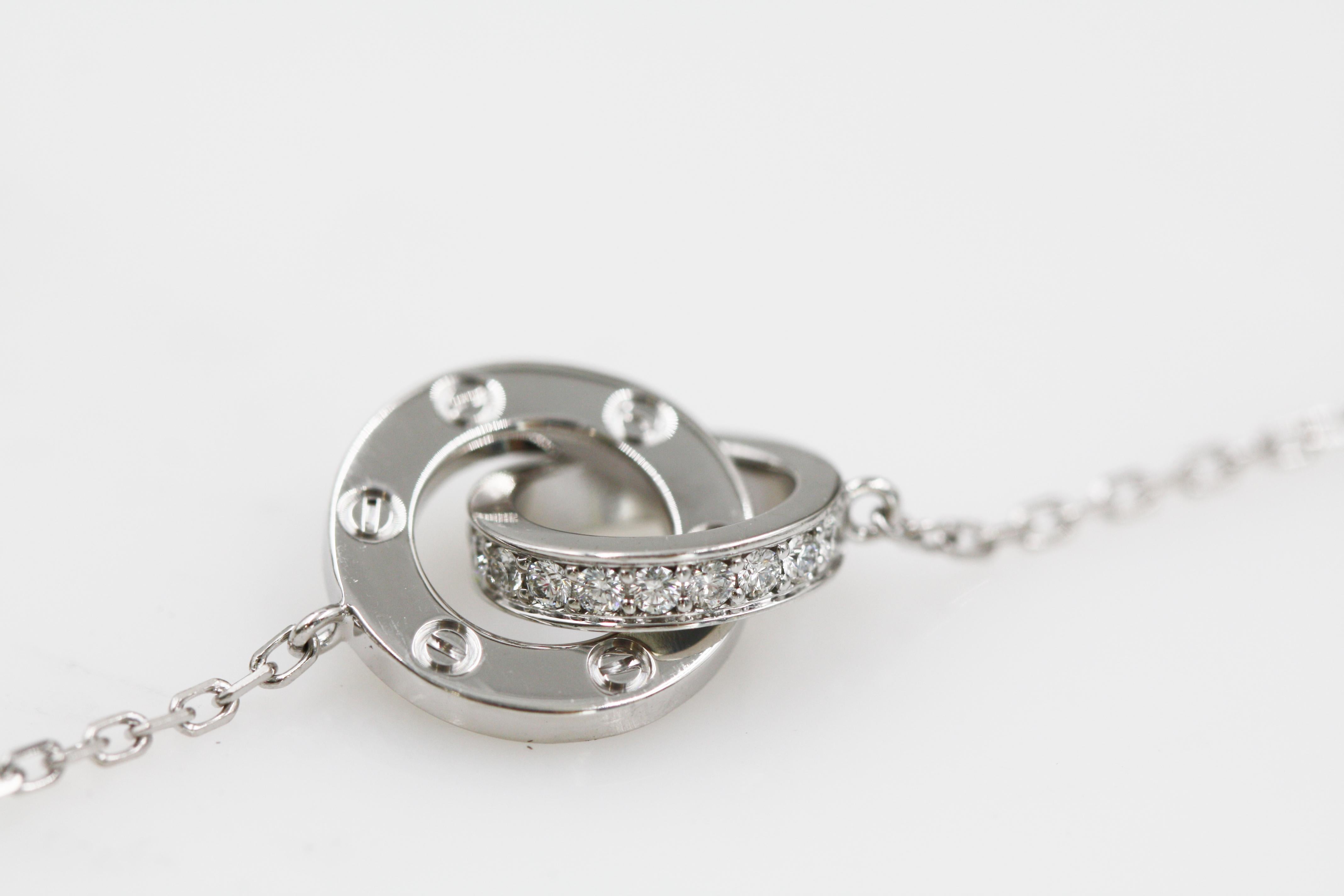 Women's Cartier 18 Karat White Gold Love Necklace, Diamond-Paved For Sale