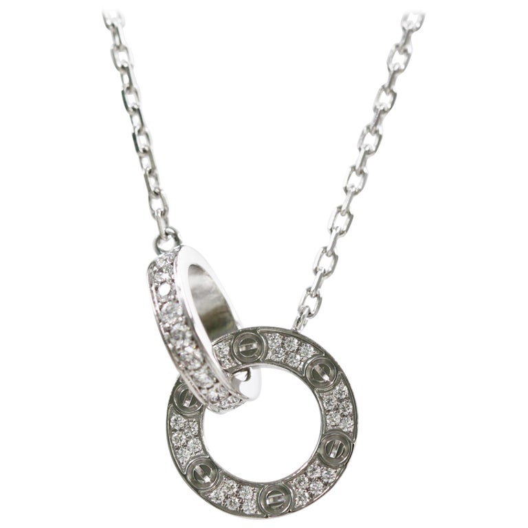 Cartier 18 Karat White Gold Love Necklace, Diamond-Paved For Sale at ...