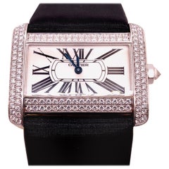 Cartier 18 Karat White Gold Mini Tank Divan Watch Diamond Paved Case