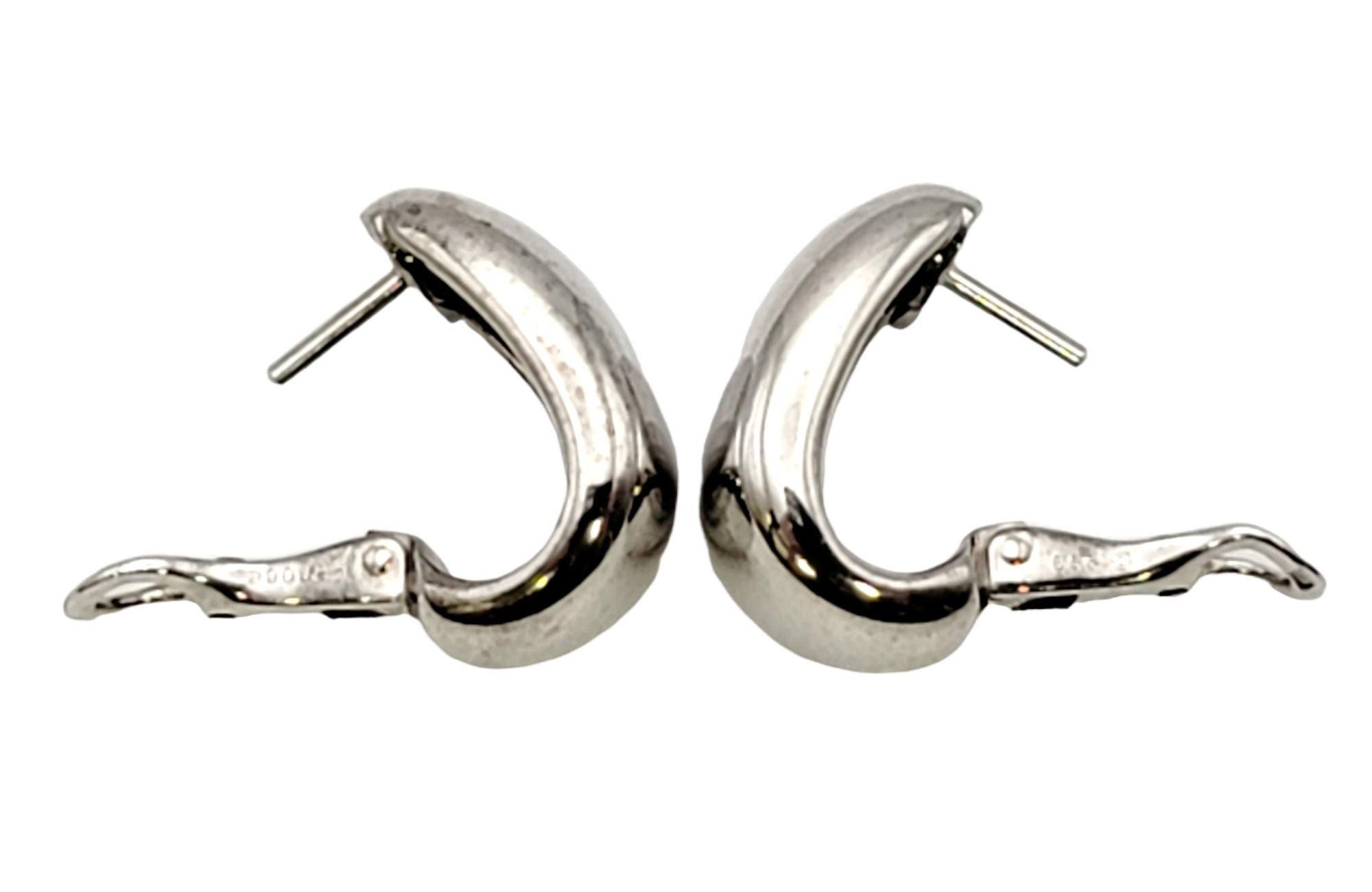 Cartier 18 Karat White Gold Nouvelle Vague Wide Half-Hoop Pierced Earrings In Good Condition In Scottsdale, AZ