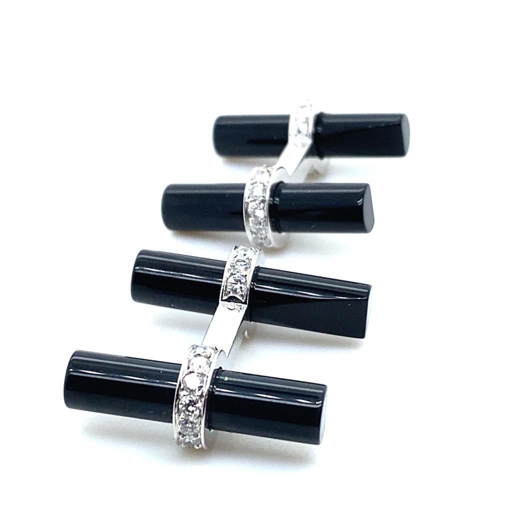 Cartier 18 Karat White Gold Onyx and Diamond T-Bar Cufflinks In Good Condition For Sale In London, GB