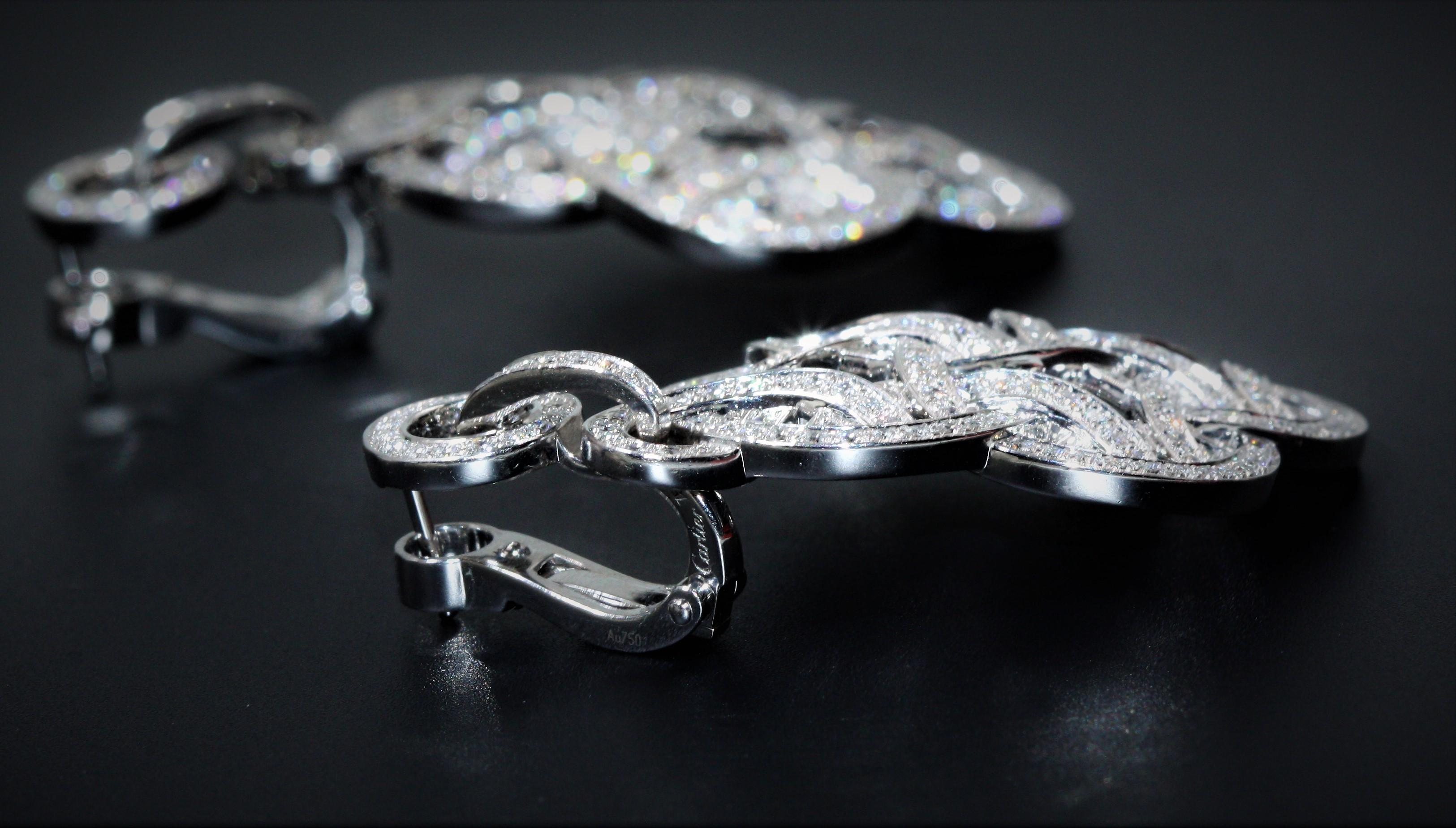 Cartier 18 Karat White Gold Paris Nouvelle Vague Diamond Earrings For Sale 10
