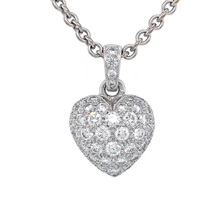 Cartier 18 Karat White Gold Pave Diamond Heart Necklace For Sale at 1stDibs