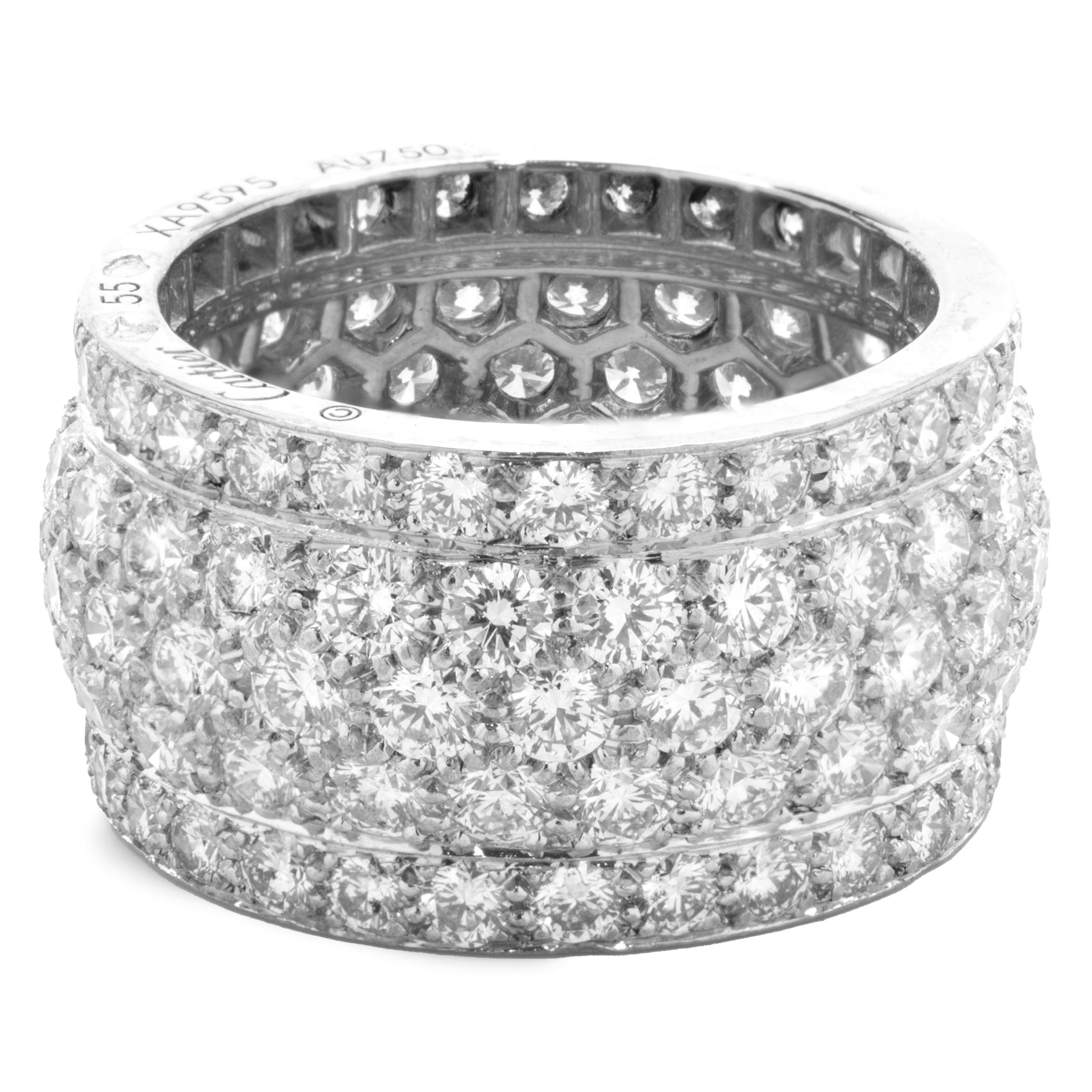 Cartier 18 Karat White Gold Pave Diamond Wide Cigar Band For Sale