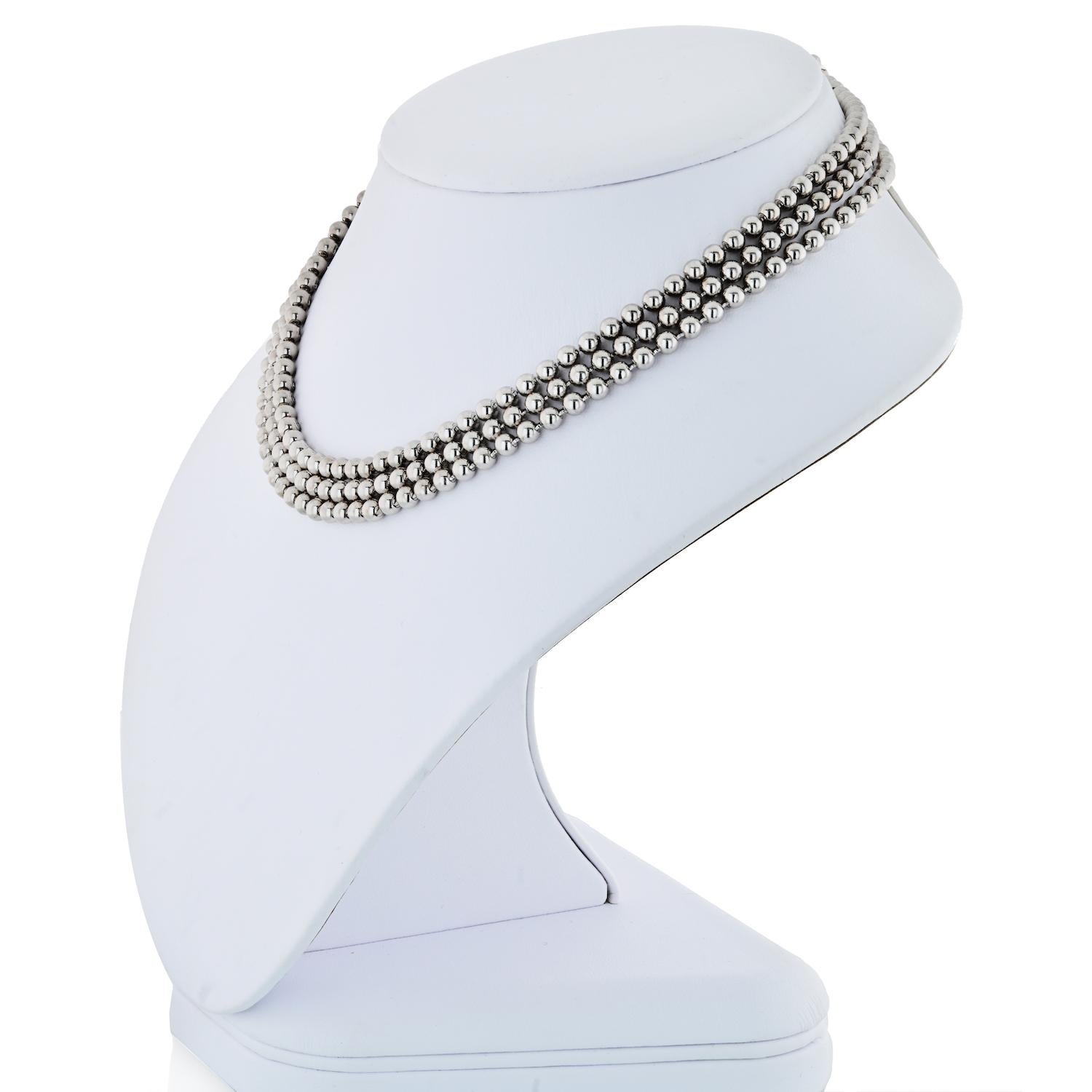 Rough Cut Cartier 18 Karat White Gold Perles de Diamants Three-Strand Diamond Necklace
