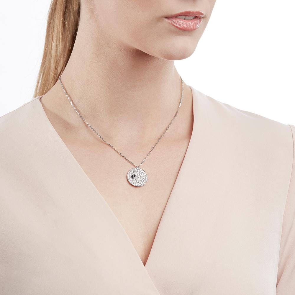 Cartier 18 Karat White Gold Round Cut Diamond and Onyx Love Pendant Necklace 2