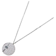Cartier 18 Karat White Gold Round Cut Diamond and Onyx Love Pendant Necklace