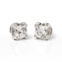 Cartier 18 Karat White Gold Round Cut Diamond C De Cartier Stud Earrings