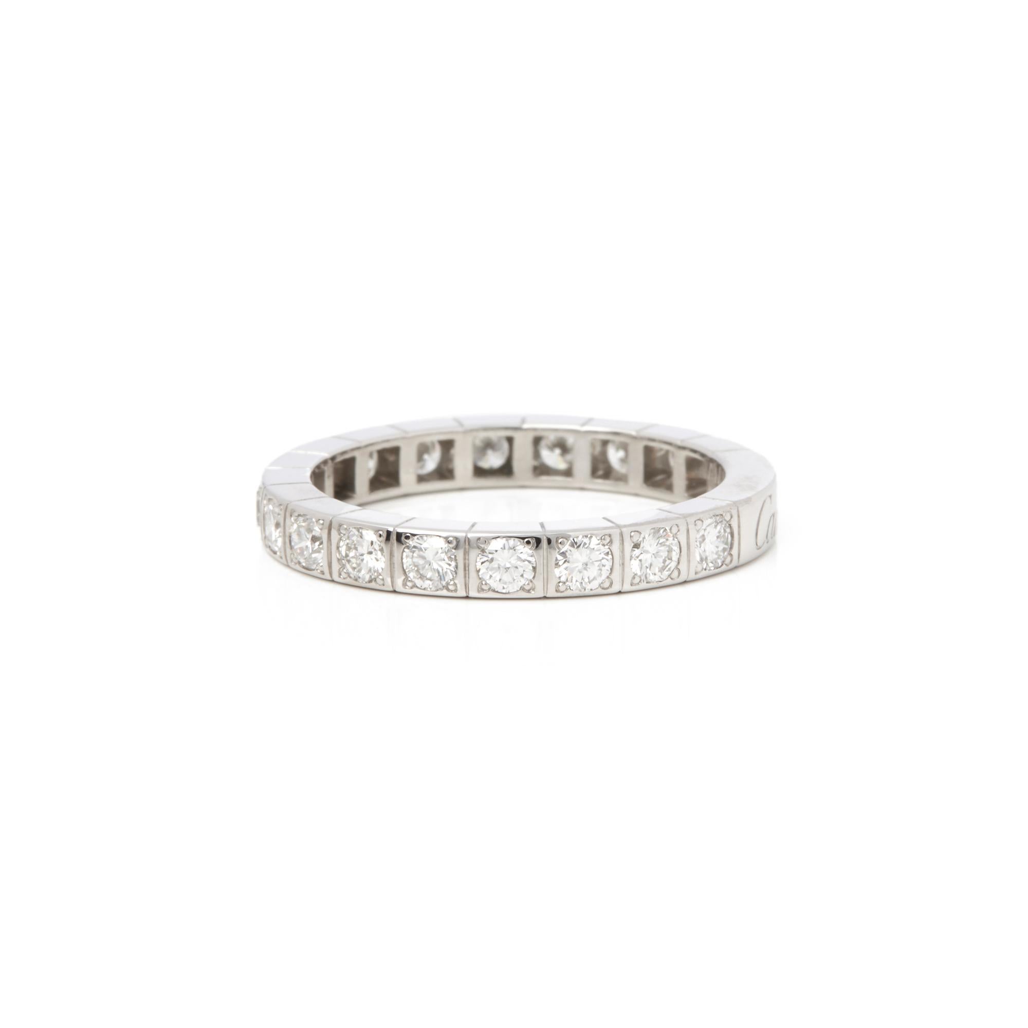 Women's Cartier 18 Karat White Gold Round Cut Diamond Lanieres Band Ring