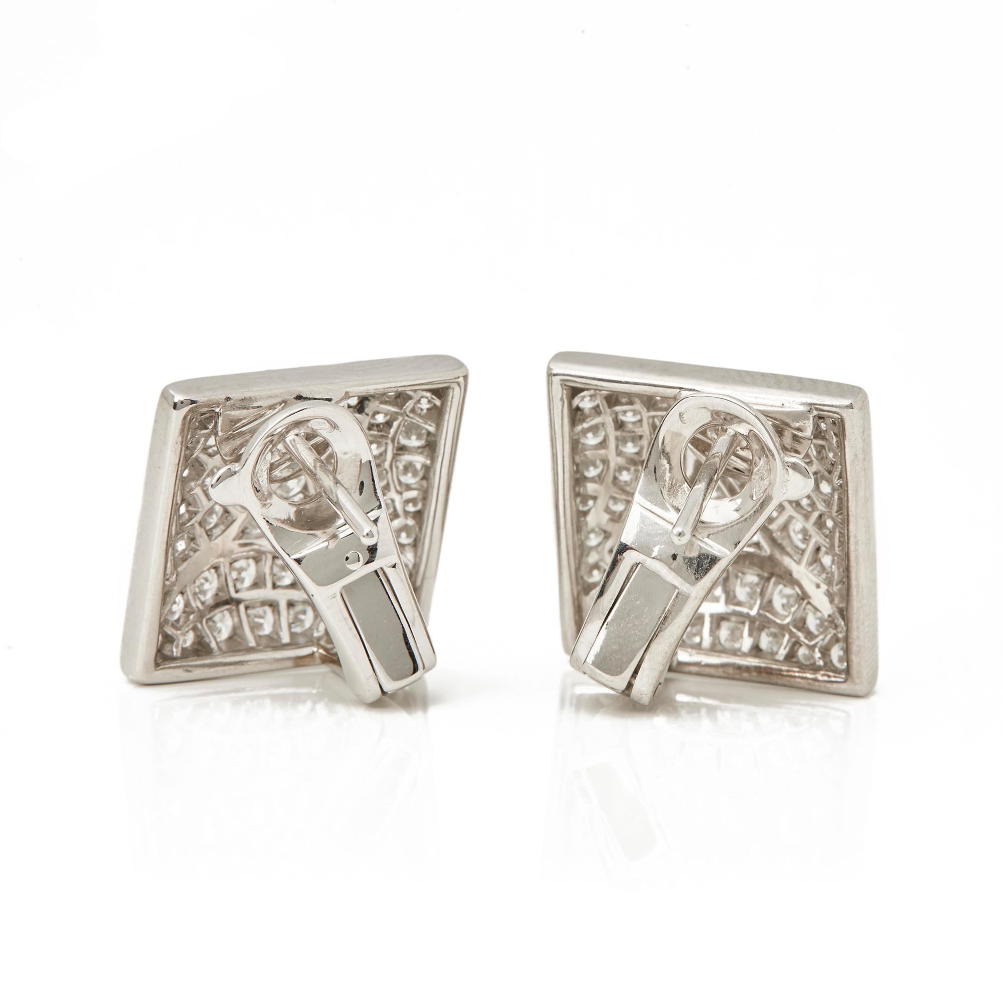 Cartier 18 Karat White Gold Round Cut Diamond Square Berlingot Earrings In Excellent Condition In Bishop's Stortford, Hertfordshire