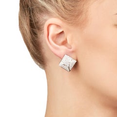 Cartier 18 Karat White Gold Round Cut Diamond Square Berlingot Earrings