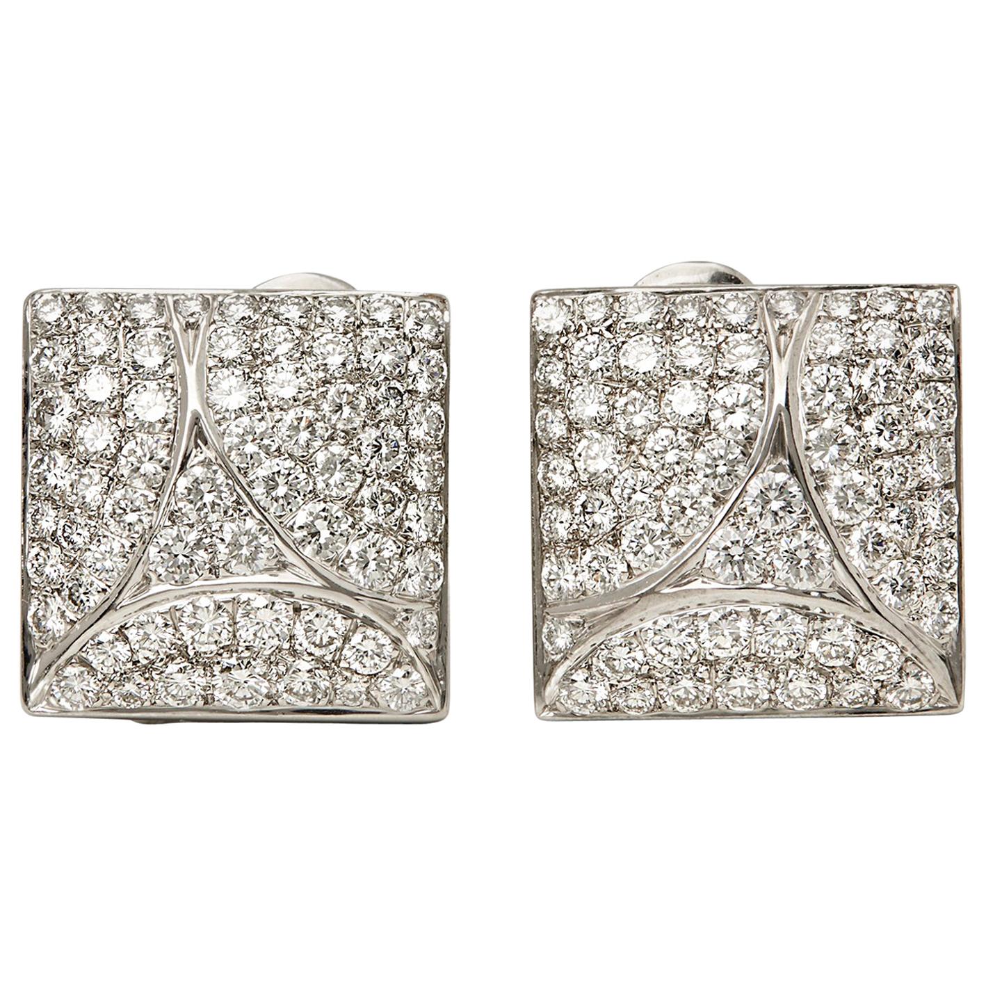 Cartier 18 Karat White Gold Round Cut Diamond Square Berlingot Earrings