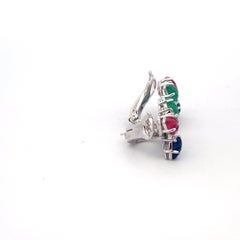 Cartier Tutti Frutti 18K White Gold Sapphire, Ruby and Emerald Diamond Earrings