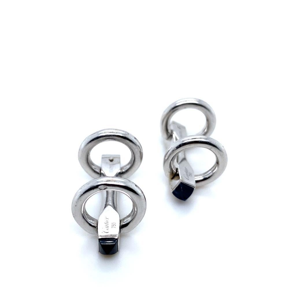 Retro Cartier 18 Karat White Gold Sapphire Stirrup Cufflinks