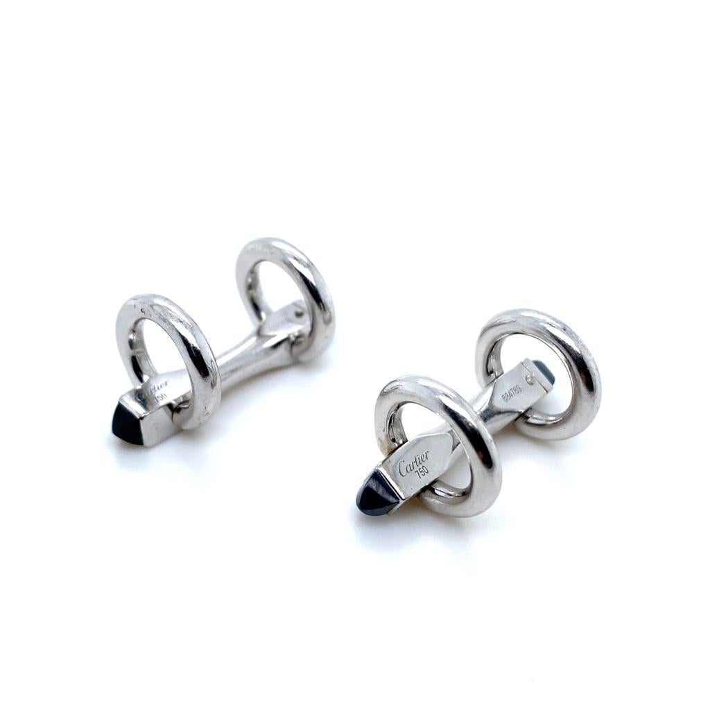 Cabochon Cartier 18 Karat White Gold Sapphire Stirrup Cufflinks