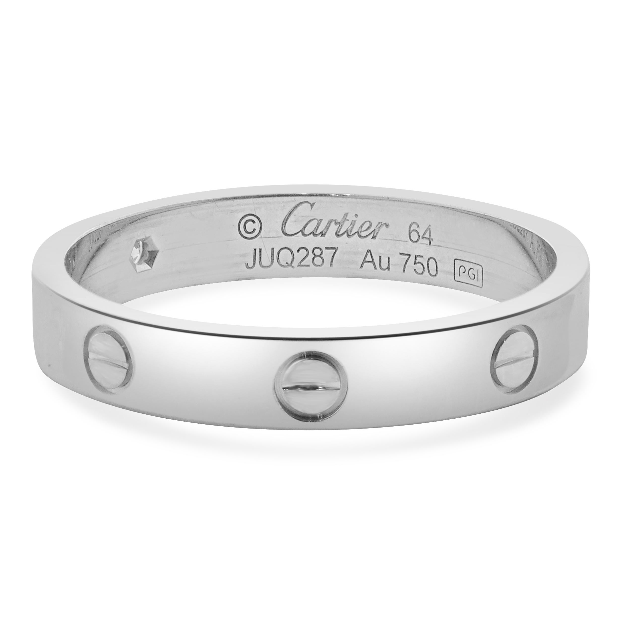 Cartier 18 Karat White Gold Single Diamond Love Band In Excellent Condition For Sale In Scottsdale, AZ