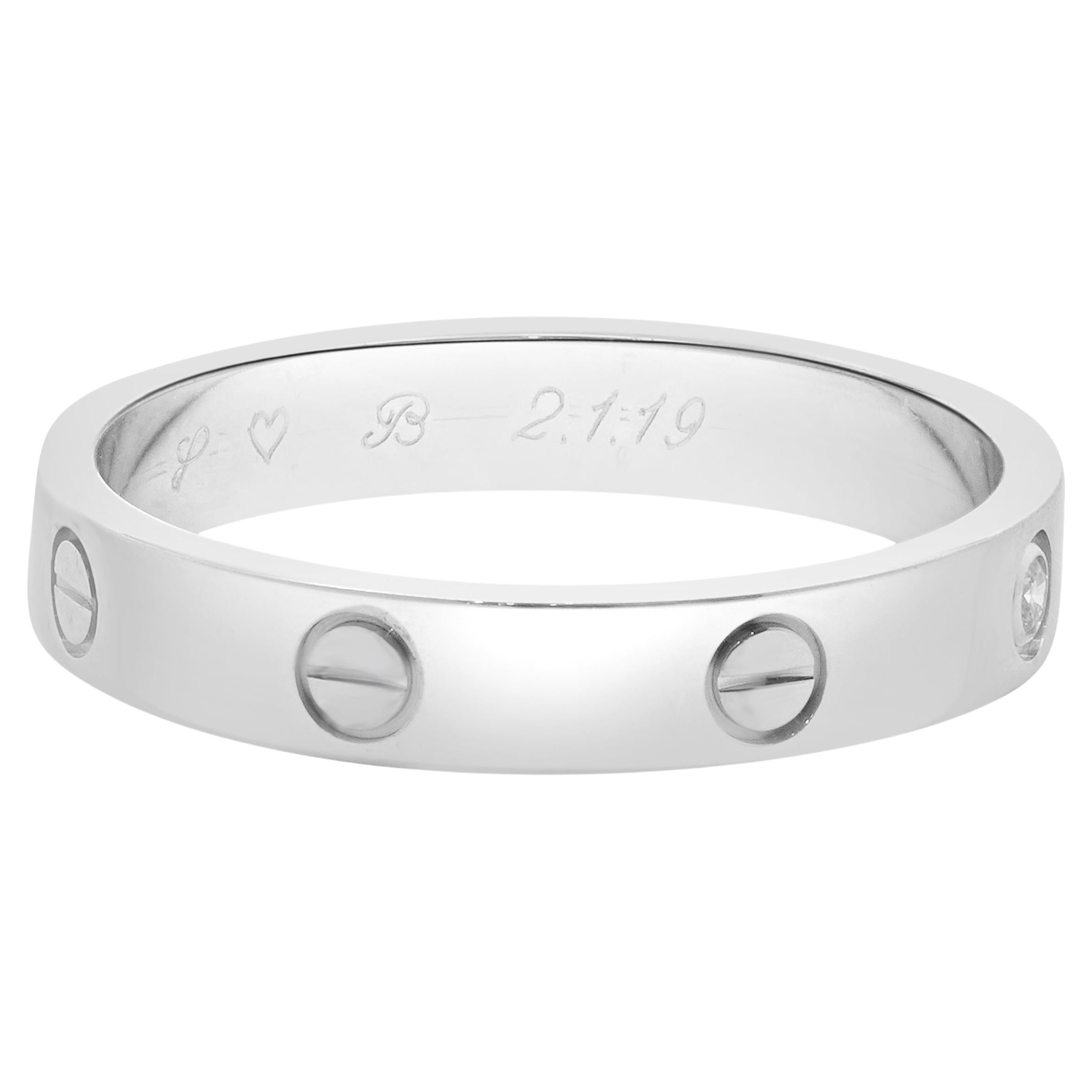 Cartier 18 Karat White Gold Single Diamond Love Band For Sale