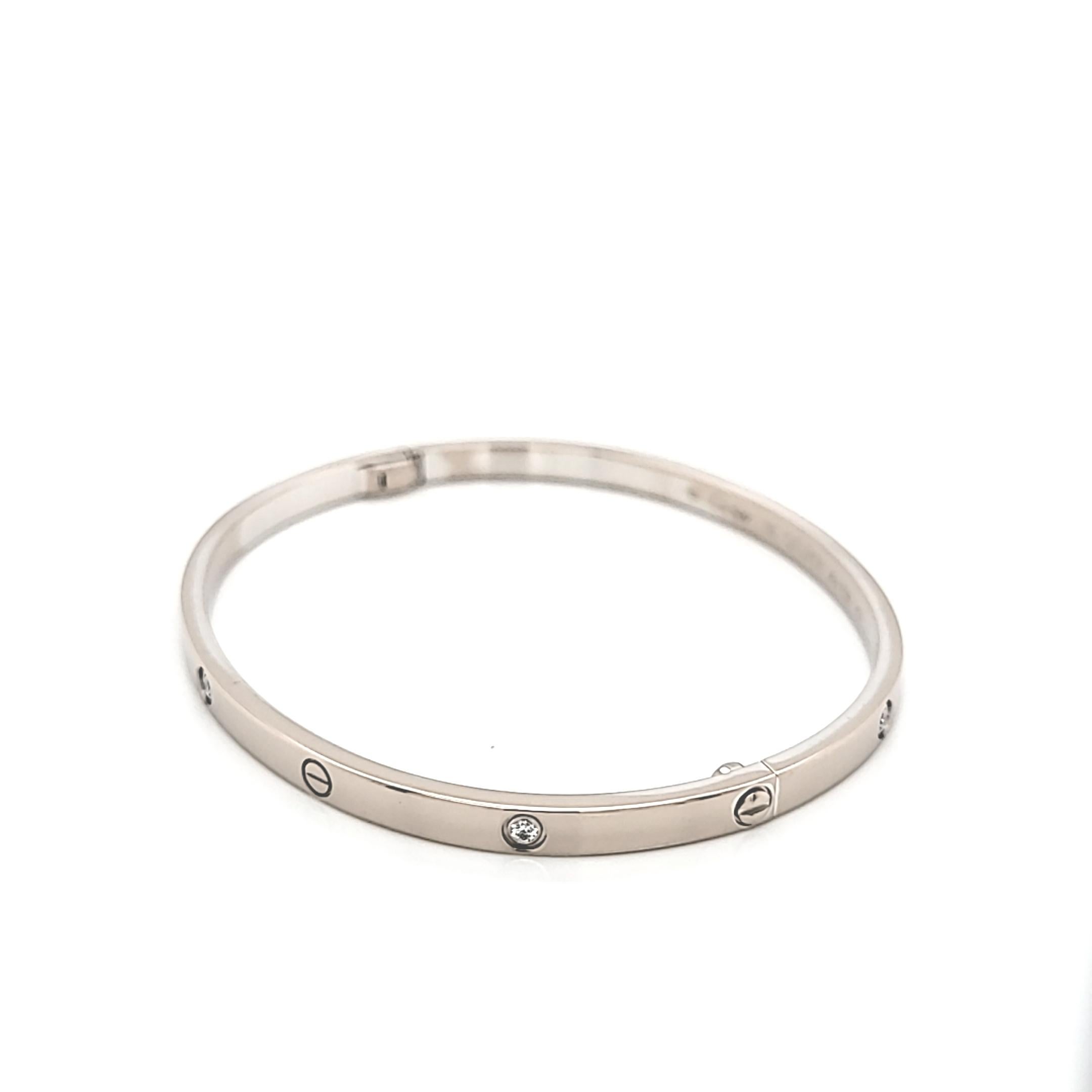 Cartier, petit bracelet Love Bracelet modèle 6 en or blanc 18 carats en vente 5
