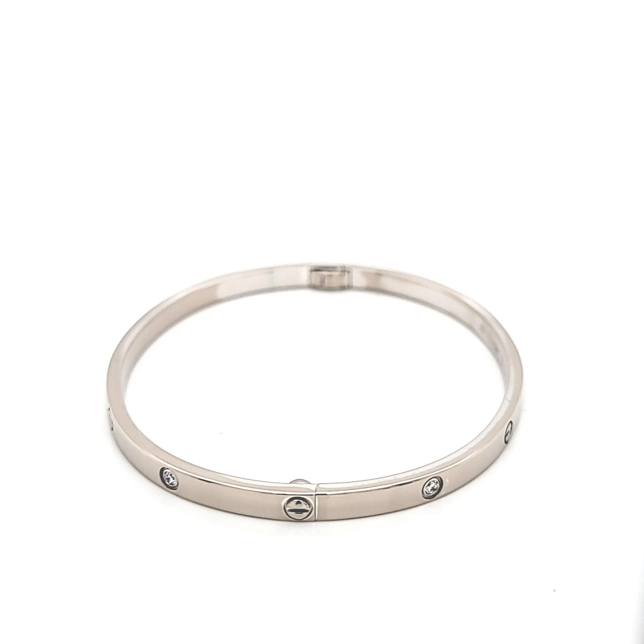 Cartier 18 Karat White Gold Small Model 6 Diamond Love Bracelet 3