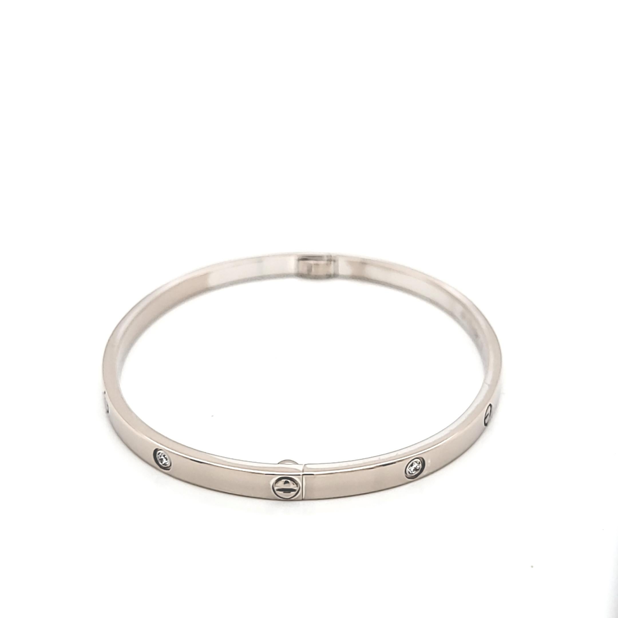 Cartier 18 Karat White Gold Small Model 6 Diamond Love Bracelet For Sale 3