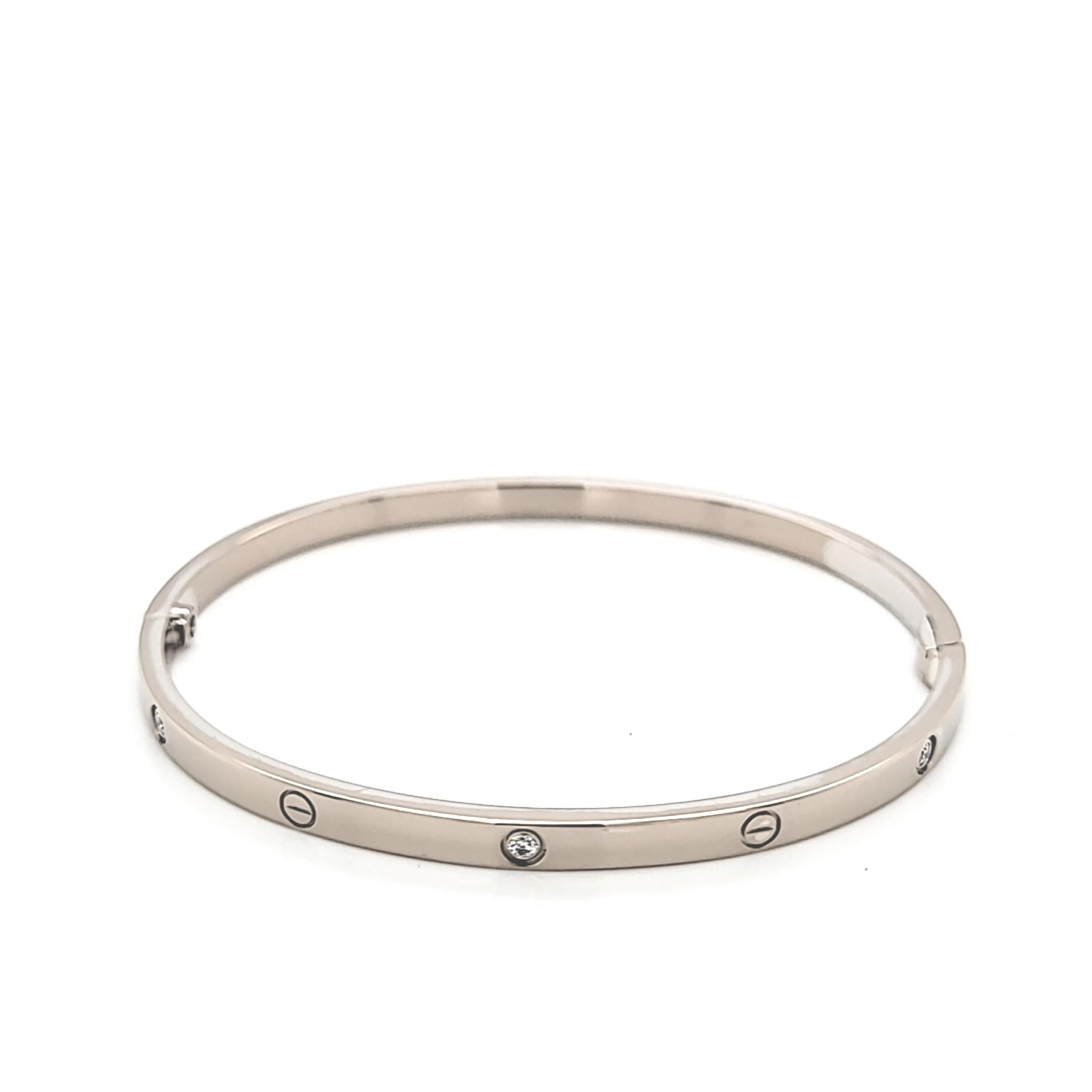 Cartier 18 Karat White Gold Small Model 6 Diamond Love Bracelet 5