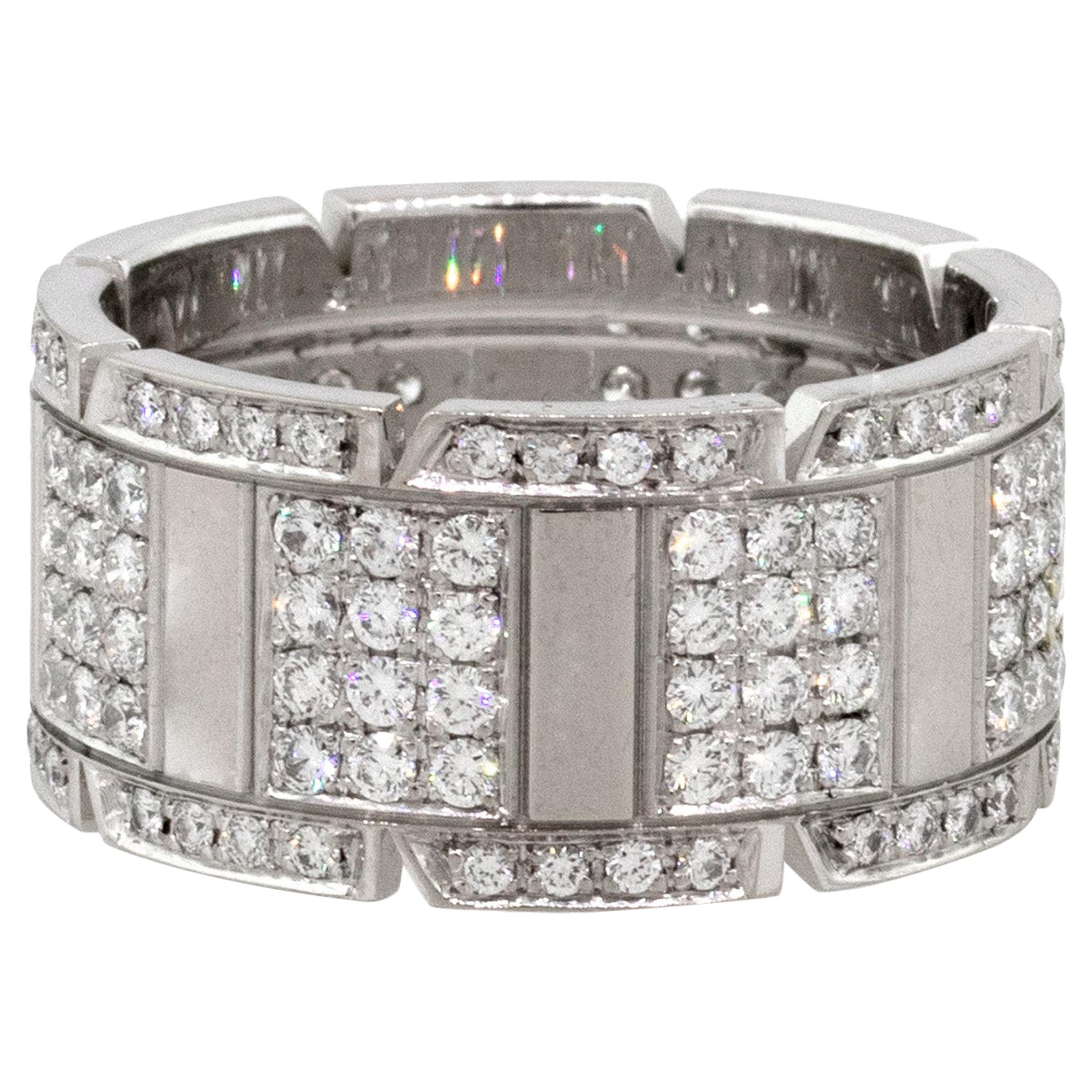 Cartier 18 Karat White Gold Tank Francaise Wide Aftermarket Diamond Ring