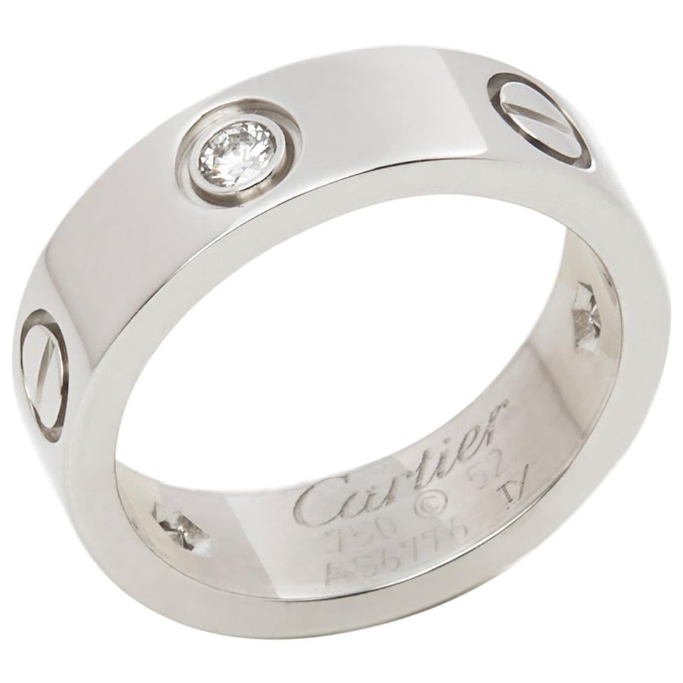 Cartier 18 Karat White Gold Three Round Brilliant Cut Diamond Love Band Ring 