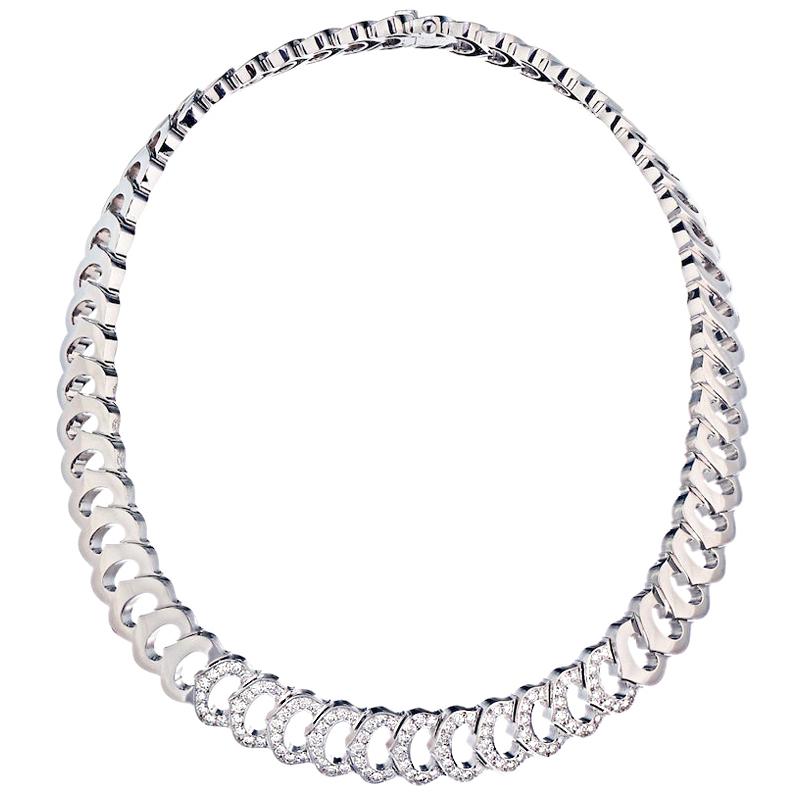 Cartier 18 Karat White Gold Vintage C De Diamond Tennis Link Estate Necklace
