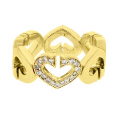 Cartier 18 Karat Yellow Gold 0.06 Carat Diamond Hearts and Symbols Ring
