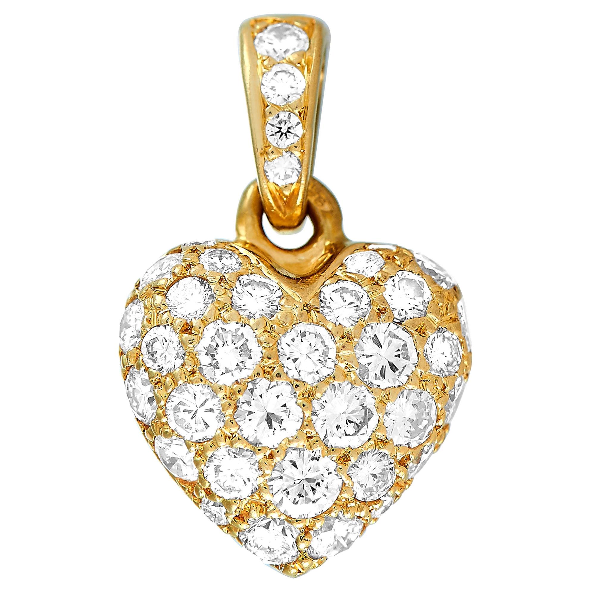 Cartier 18 Karat Yellow Gold 0.65 Carat Full Diamond Pave Heart Pendant