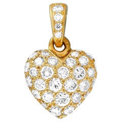 Cartier 18 Karat Yellow Gold 0.65 Carat Full Diamond Pave Heart Pendant