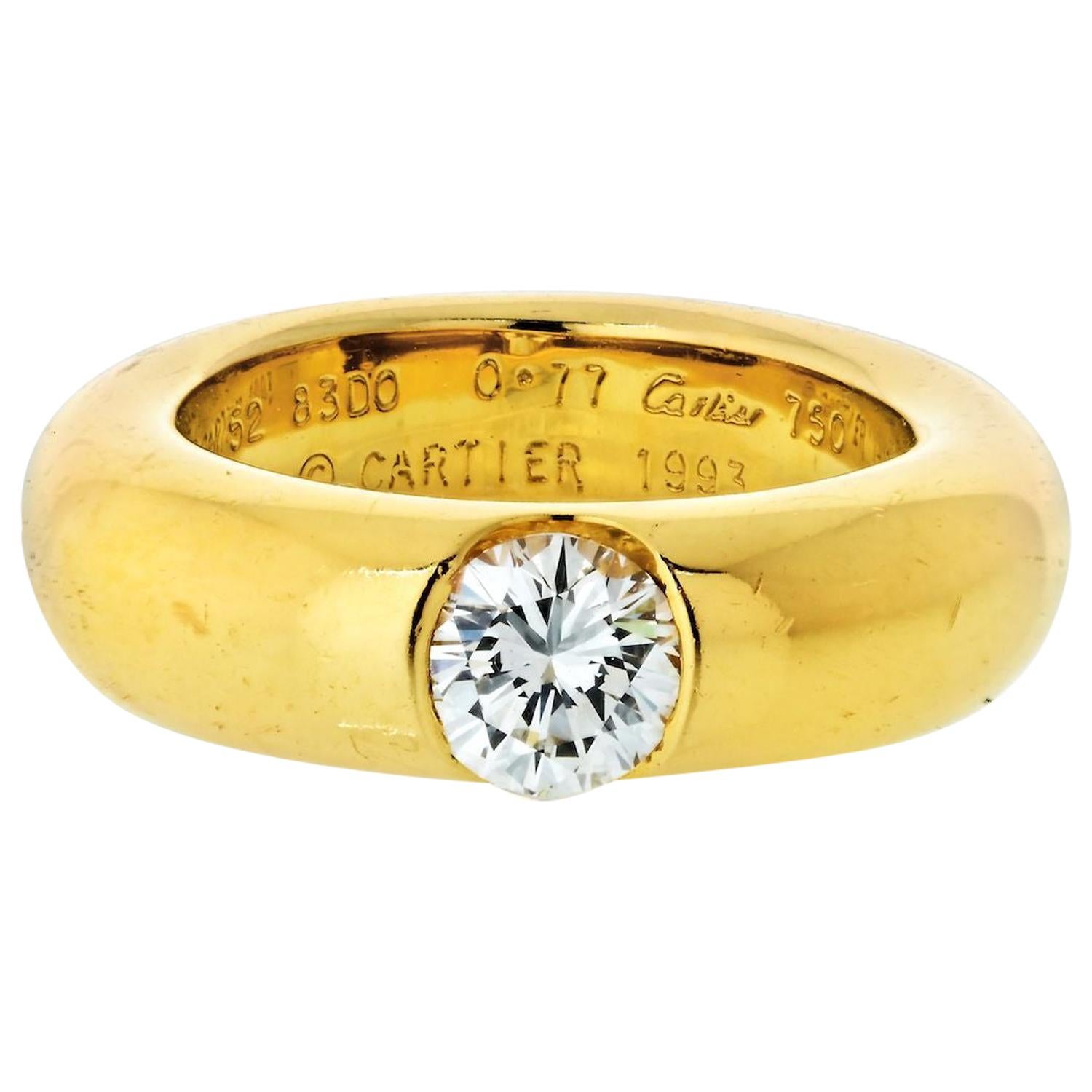 Cartier 18 Karat Yellow Gold 0.77 Carat Round Cut Diamond Engagement Ring